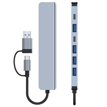 Aluminum 7-in-1 USB C Hub and Splitter with USB 3.0, 4 USB 2.0 Ports, and 2 USB C Ports