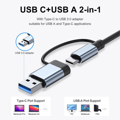Aluminum 7-in-1 USB C Hub and Splitter with USB 3.0, 4 USB 2.0 Ports, and 2 USB C Ports