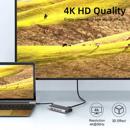 USB C HUB 4K 30Hz Type C to Hdmi-Compatible USB 3.0 Adapter 11 in 1 Type C HUB Dock PD 87W USB C Splitter for Macbook Pro Air