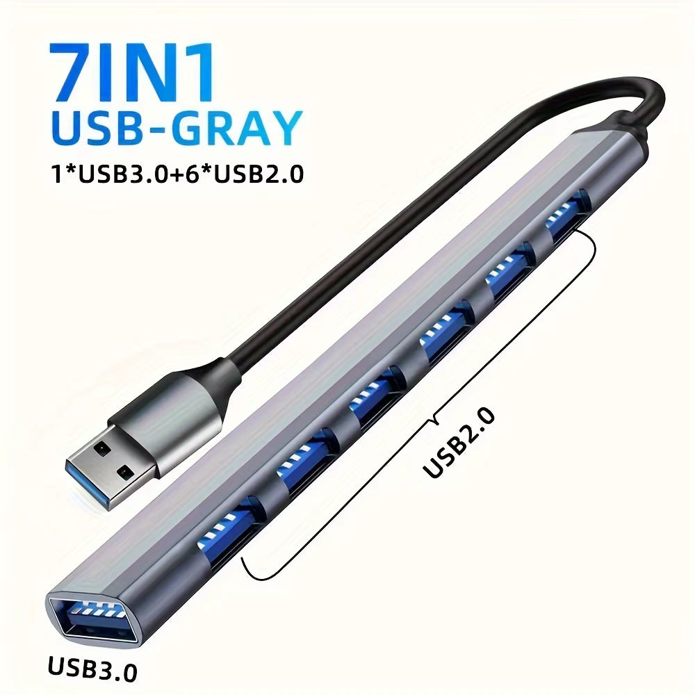 Aluminum 7-in-1 USB C Hub and Splitter with USB 3.0, 4 USB 2.0 Ports, and 2 USB C Ports
